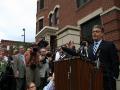 Media gather at Al Franken's home in Minneapolis
