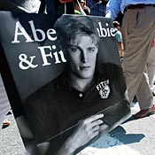 New York shopper carries Abercrombie & Fitch bag 