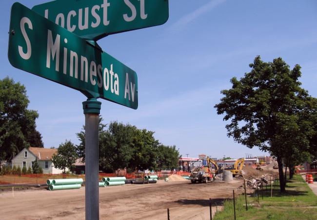 The corner of Minnesota Avenue and Locust Street in St. Peter. The road construction project along Minnesota Avenue is funded by federal stimulus money.