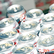 The tops of Diet Dr. Pepper Cherry cans 