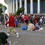 People line up at the Forum for free medical care