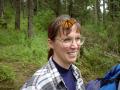 Karen Oberhauser with a monarch butterfly