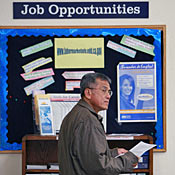 Job seeker looks through job listings 