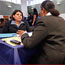 Woman interviewed at job fair