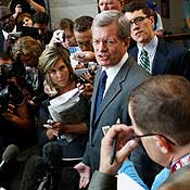 Sen. Max Baucus speaks to the media 