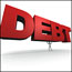 Mannequin holding red word Debt