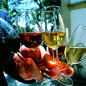 Glasses filled with sherry 