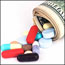 Roll of bills pours out pills.