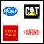 Logos of Pfizer, Caterpillar, DuPont, Wells Fargo