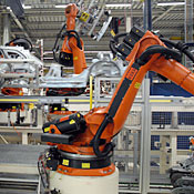 In the body shop at the BMW plant in Leipzig, more than 700 robots do most of the work.