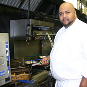 Chef Ryan Pryor cooks up fried ray strips at Sam Miller's Restaurant in Richmond, VA.