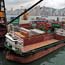 Containger barge in Hong Kong harbor
