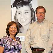 Hispanic College Fund President Idalia Fernandez and her colleague George Cushman at the HCF offices in Washington, D.C.