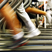 People run on treadmills at a New York Sports Club