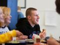 Eating bison burgers at Winona High School
