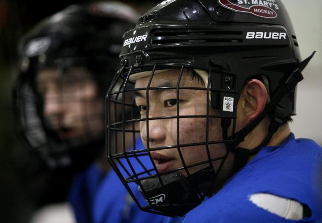 Photo: #Guan Wang, a hockey player from Shattuck-St. Mary's School, 