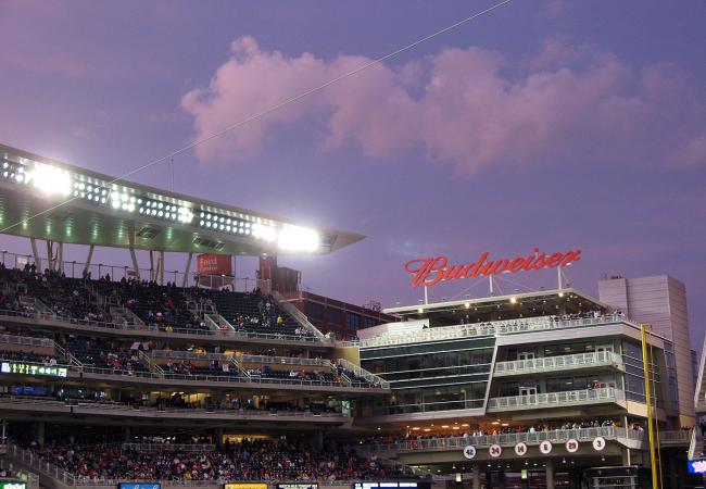 target field seating view. Dusk over Target Field in a