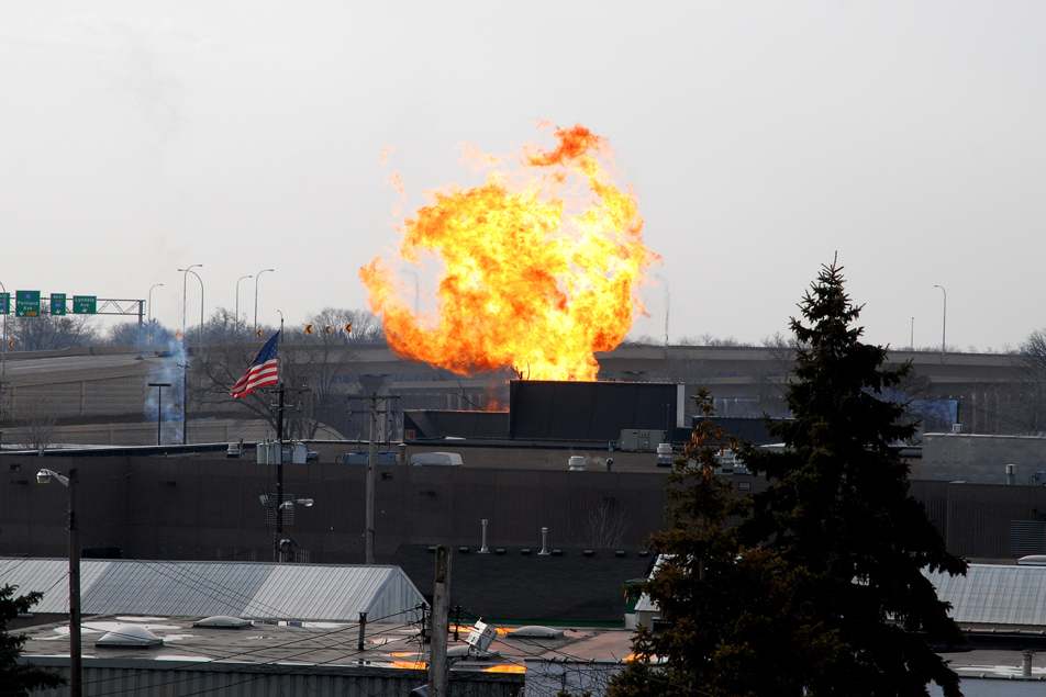 A gas-fueled fire burned in Minneapolis