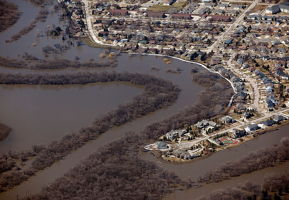 Flood aerial near homes