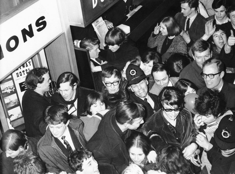 Surrounded by fans