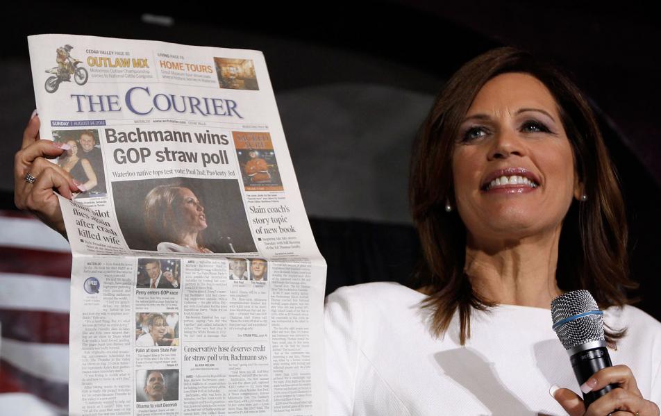 Bachmann celebrates Iowa win