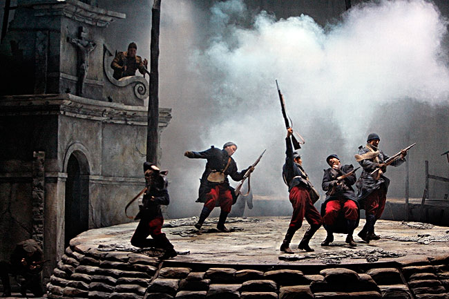 A battle scene in the Minnesota Opera production "Silent Night."