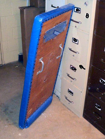 A shield used by Minnesota Security Hospital employees to protect themselves when approaching a violent patient. This photo was taken as part of a DHS licensing investigation of a Nov. 15, 2011 incident at the facility.