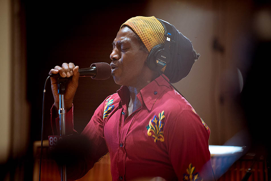 The sprawling Brooklyn-based Antibalas Afrobeat Orchestra has a core of eleven members but frequently incorporates other musicians, with each collaboration adding unique wrinkles to the band's funk and jazz-inflected Afrobeat sound. They performed in The Current studios.