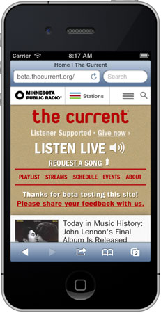 The Current Beta site on a iPhone. The Current Beta site on a iPhone.