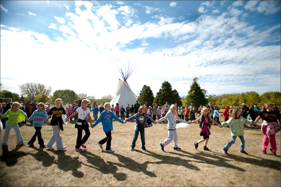 Students at pow wow