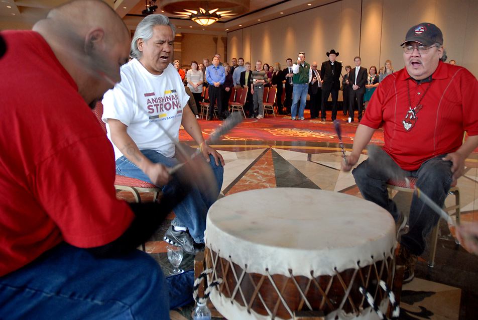 Beating a drum