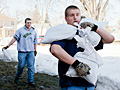 Carrying sandbags