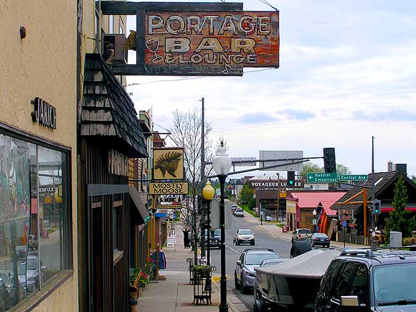 Looking down the sidewalk on Sheridan Street, Ely's main drag where most of the businesses cater to tourists. Empty storefronts dot the downtown.
