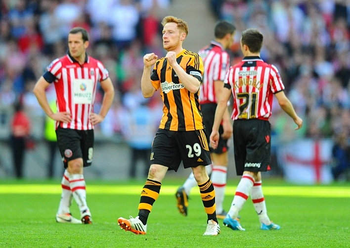 Hull's Stephen Quinn celebrates after his header made it Hull 4-2 Sheffield United in the FA Cup semi-final. Hull's Stephen Quinn celebrates after his header made it Hull 4-2 Sheffield United in the FA Cup semi-final.