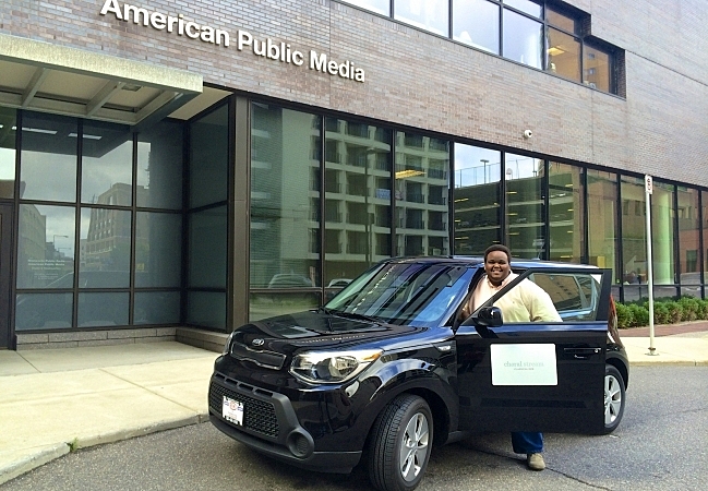 Tesfa with the choral car