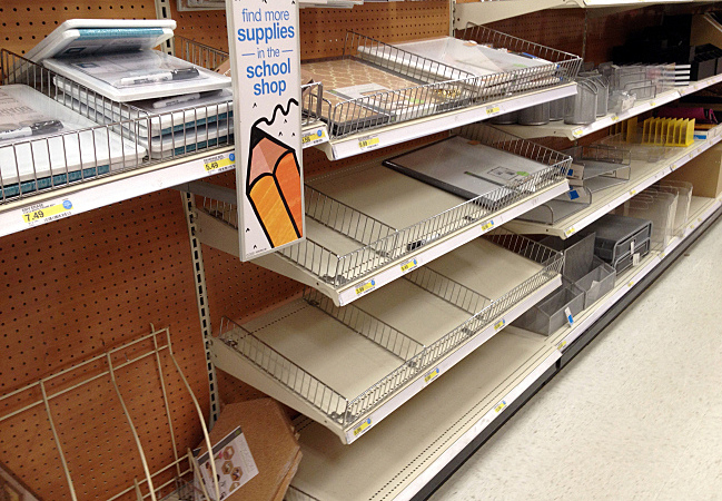 School supply shelves in the Midway Target store.