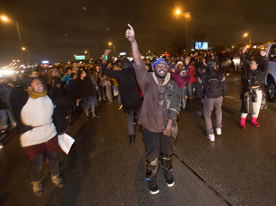 Protesters blocked I-94 for several hours Monday night. After being ordered to leave the freeway, many were arrested when they refused.