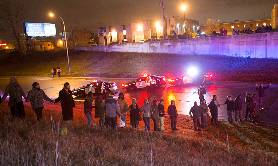 Protesters blocked an entrance ramp to I-94 westbound in Minneapolis in addition to blocking the freeway itself Monday night.