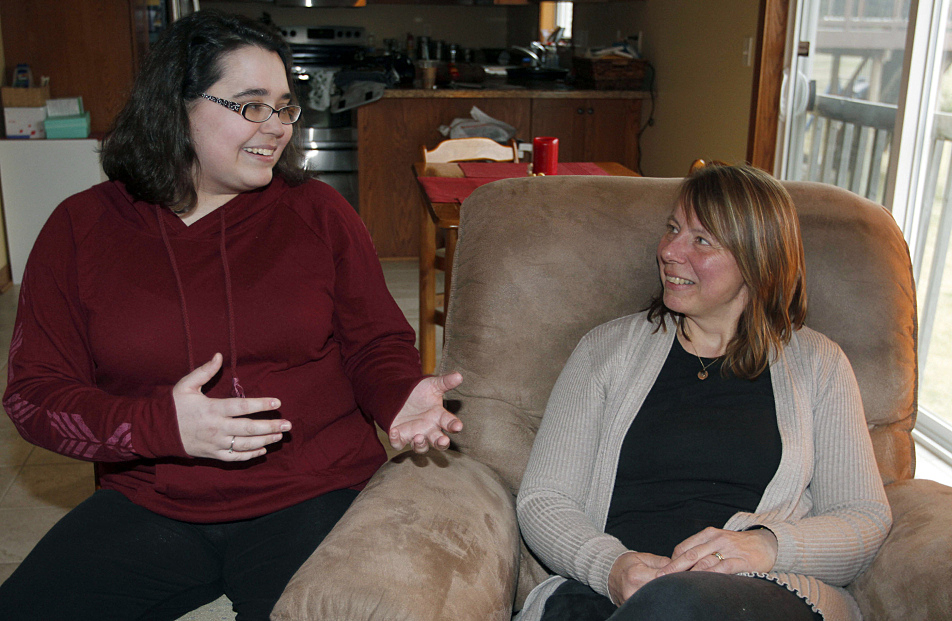 Laura Evans, left, who had a bone marrow transplant in 2009, meets her donor, Carin Harrison, of Sweden, for the first time in Rochester, Minn.