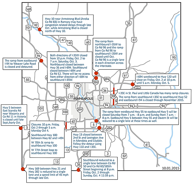 Highway 100, I-694 closures top Twin Cities weekend road woes ...